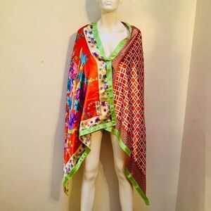 VINTAGE PRINT SILK SCARF WRAP 70”long SILK WRAP 100% SILK made in FRANCE